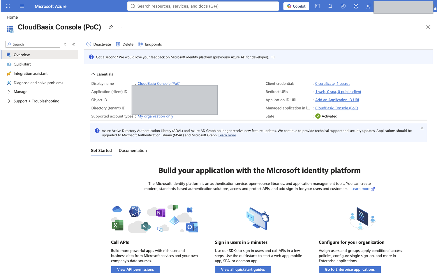 Overview page with the two GUIDs