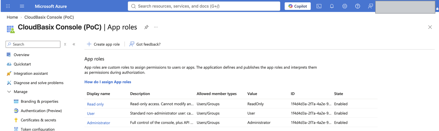 App roles list
